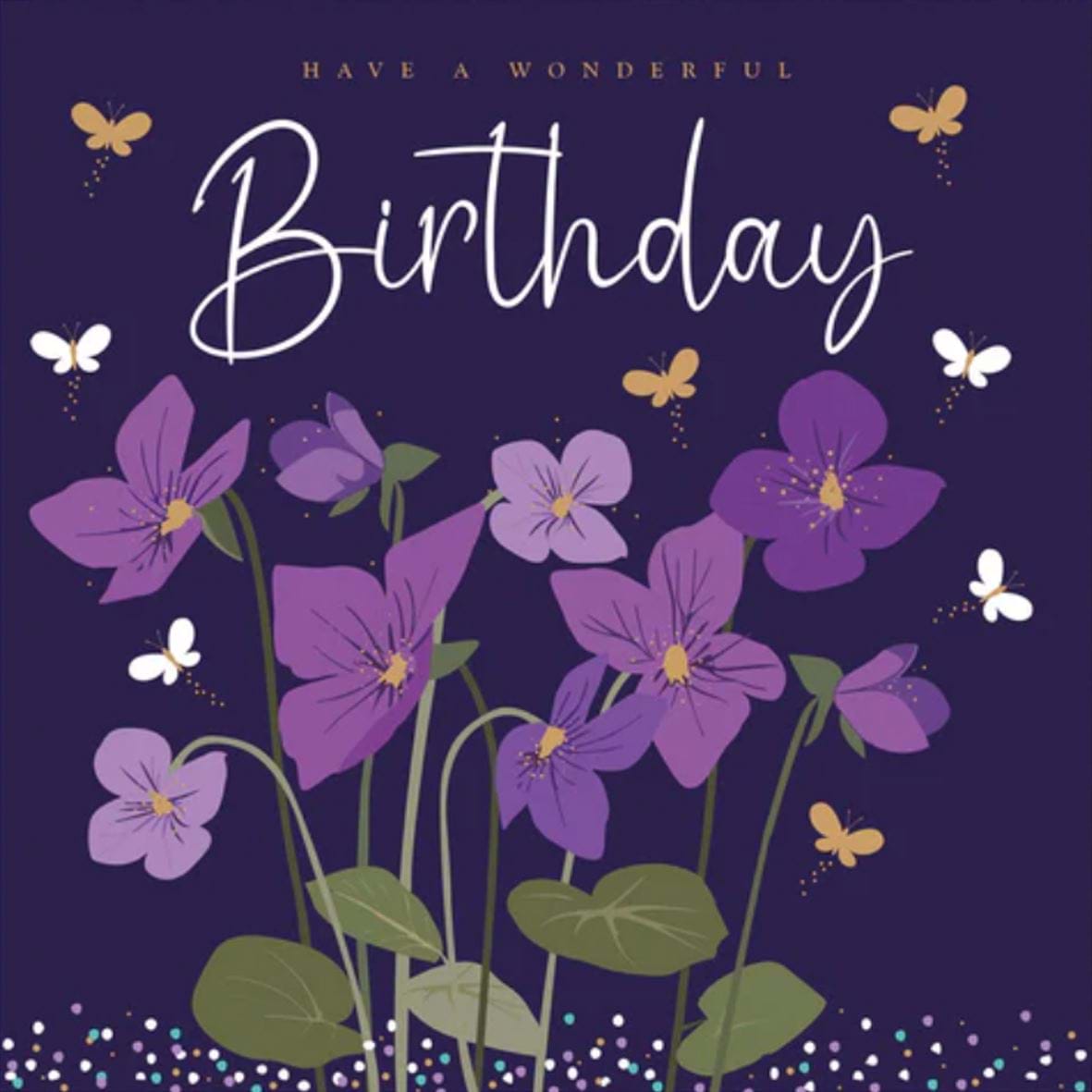 Violet Flowers Birthday Card