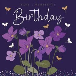 Violet Flowers Birthday Card