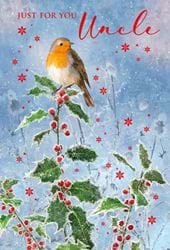 Holly Robin Uncle Christmas Card