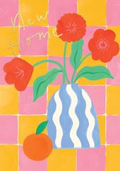 Red Flowers New Home Card