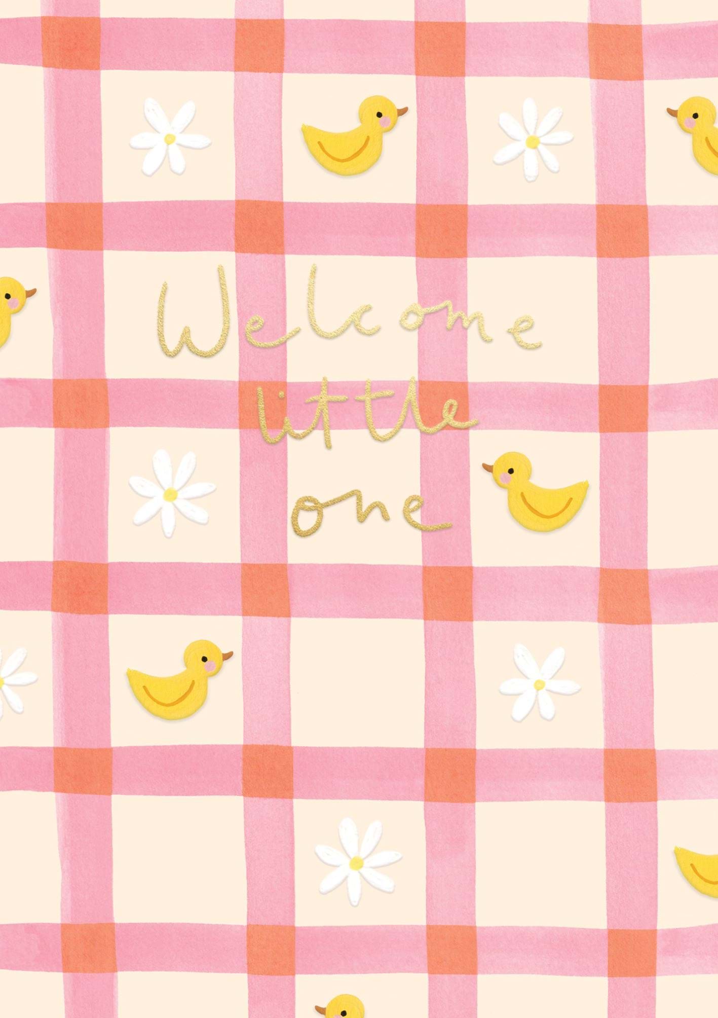 Pink Check Pattern New Baby Card