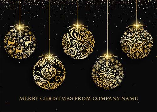 Golden Baubles - Front Personalised Christmas Card