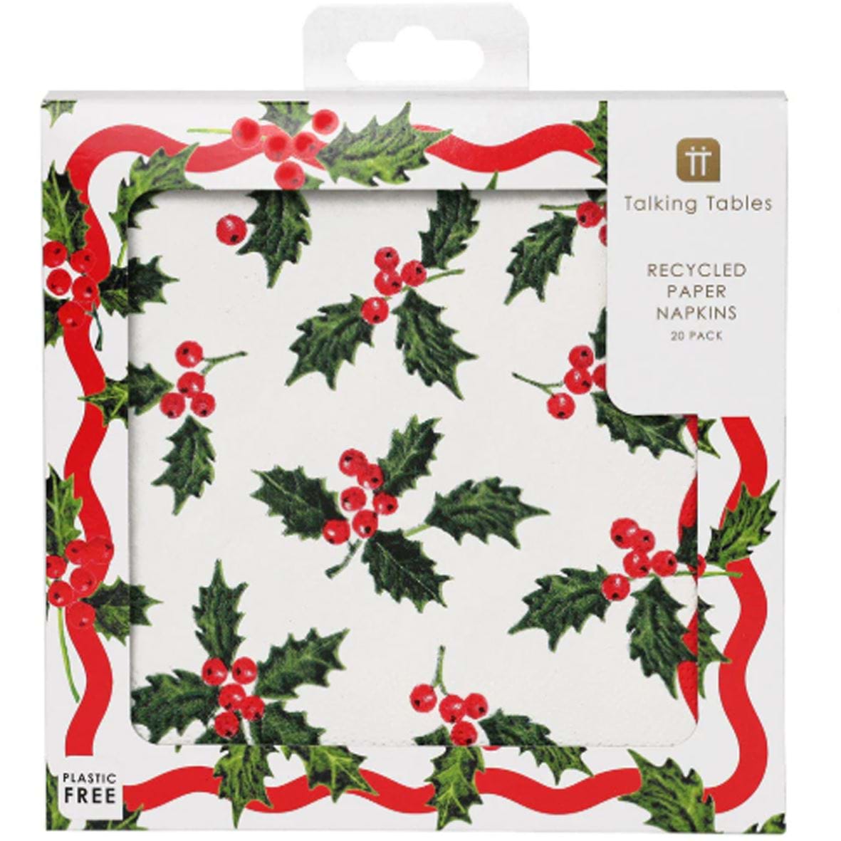 Holly White Christmas Paper Napkins - 20 Pack
