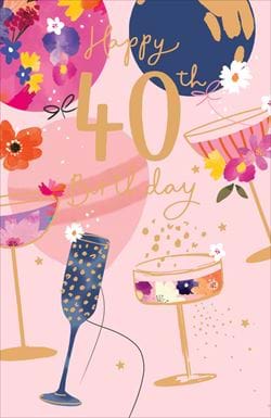 Cocktails and Balloons 40th Birthday Card