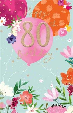 Balloons 80th Birthday Card