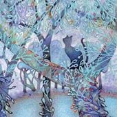 Blue Abstract Cat in Tree Greeting Card