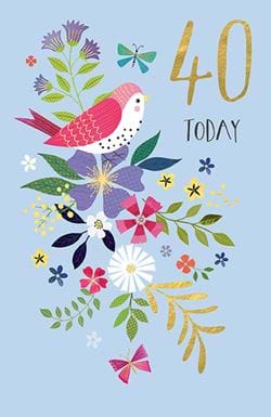 Pink Bird Floral 40th Birthday Card