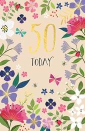 Floral 50th Birthday Card