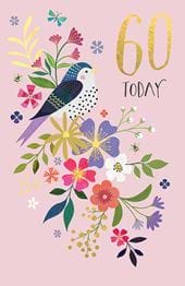 Bird and Flowers 60th Birthday Card