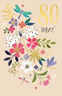 Floral 80th Birthday Card