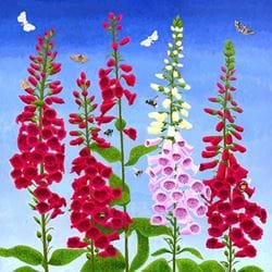Foxgloves and Pollinators Greeting Card