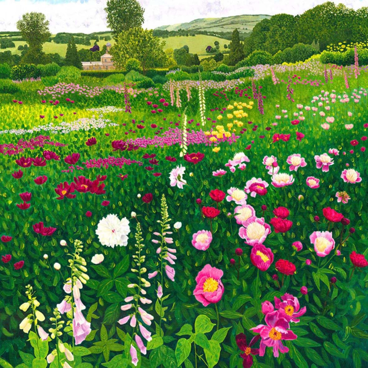 Foxgloves and Peonies Greeting Card
