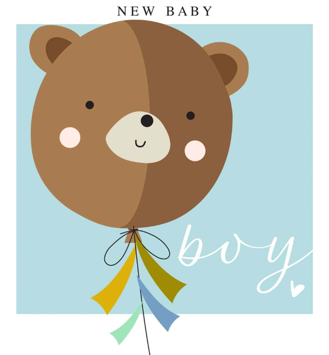 Bear Balloon New Baby Boy Card