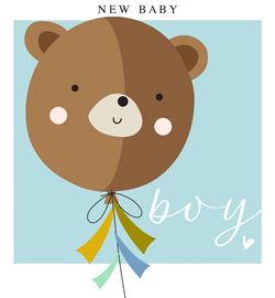 Bear Balloon New Baby Boy Card