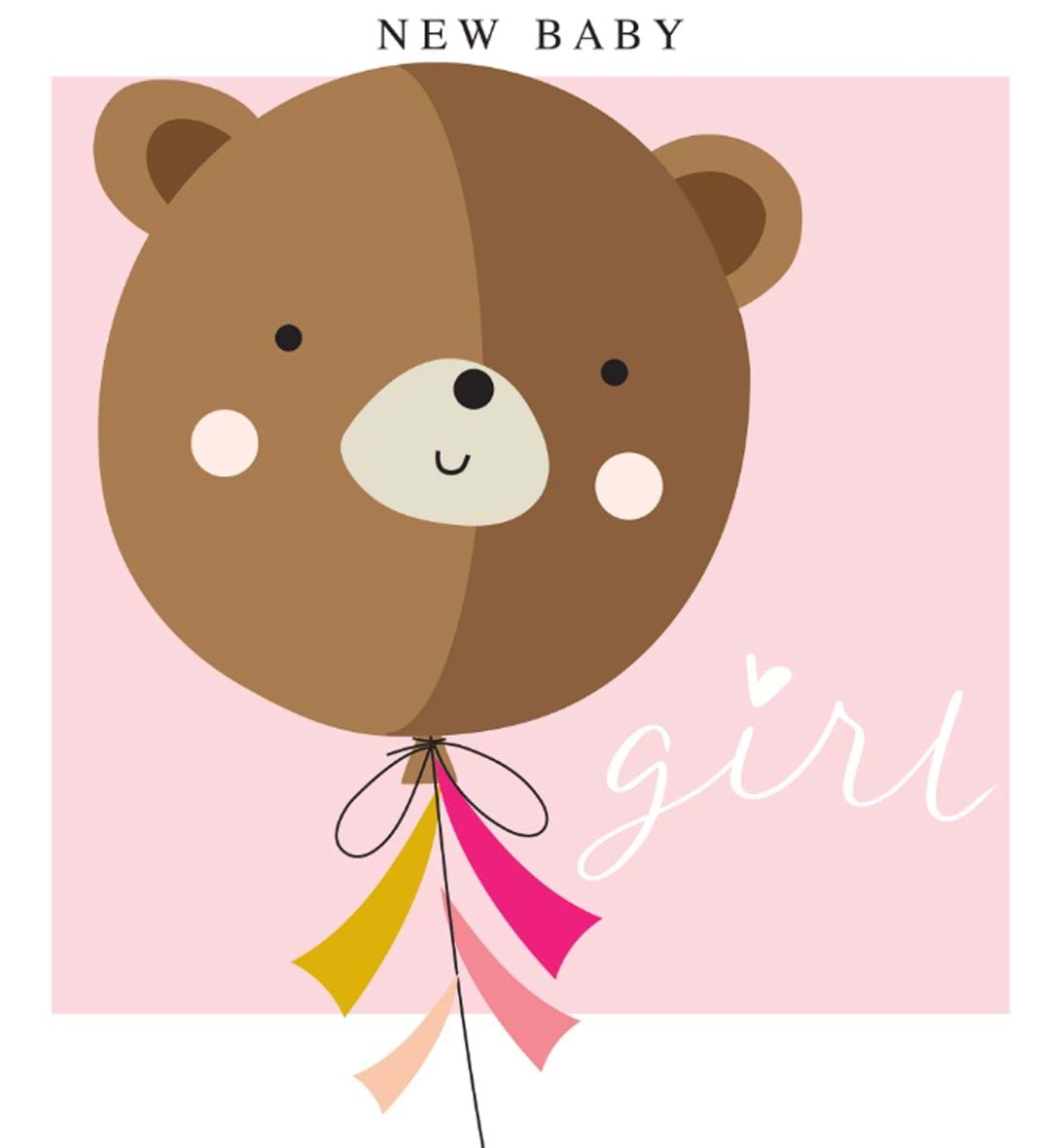 Bear Balloon New Baby Girl Card