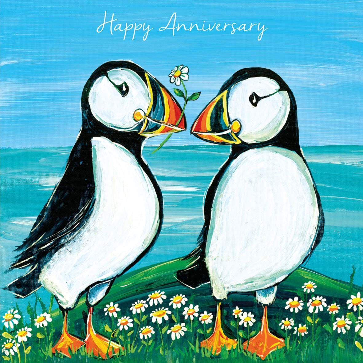 Hello Again Puffins Anniversary Card