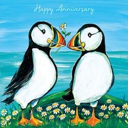 Hello Again Puffins Anniversary Card