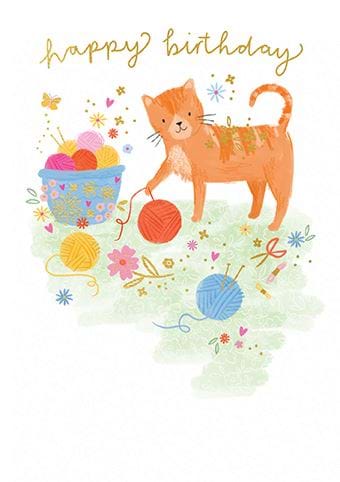 Knitting Kitty Birthday Card