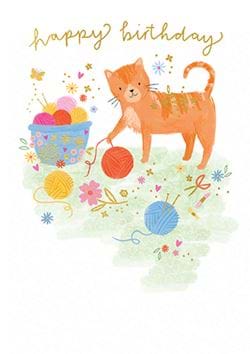 Knitting Kitty Birthday Card