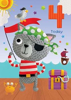Pirate Cat 4th Birthday Card