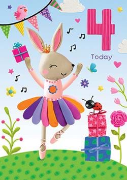 Ballerina Bunny 4th Birthday Card