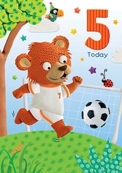 Football Bear 5th Birthday Card
