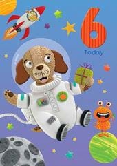 Space Pup 6th Birthday Card
