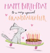Dog & Cake Granddaughter Birthday Card