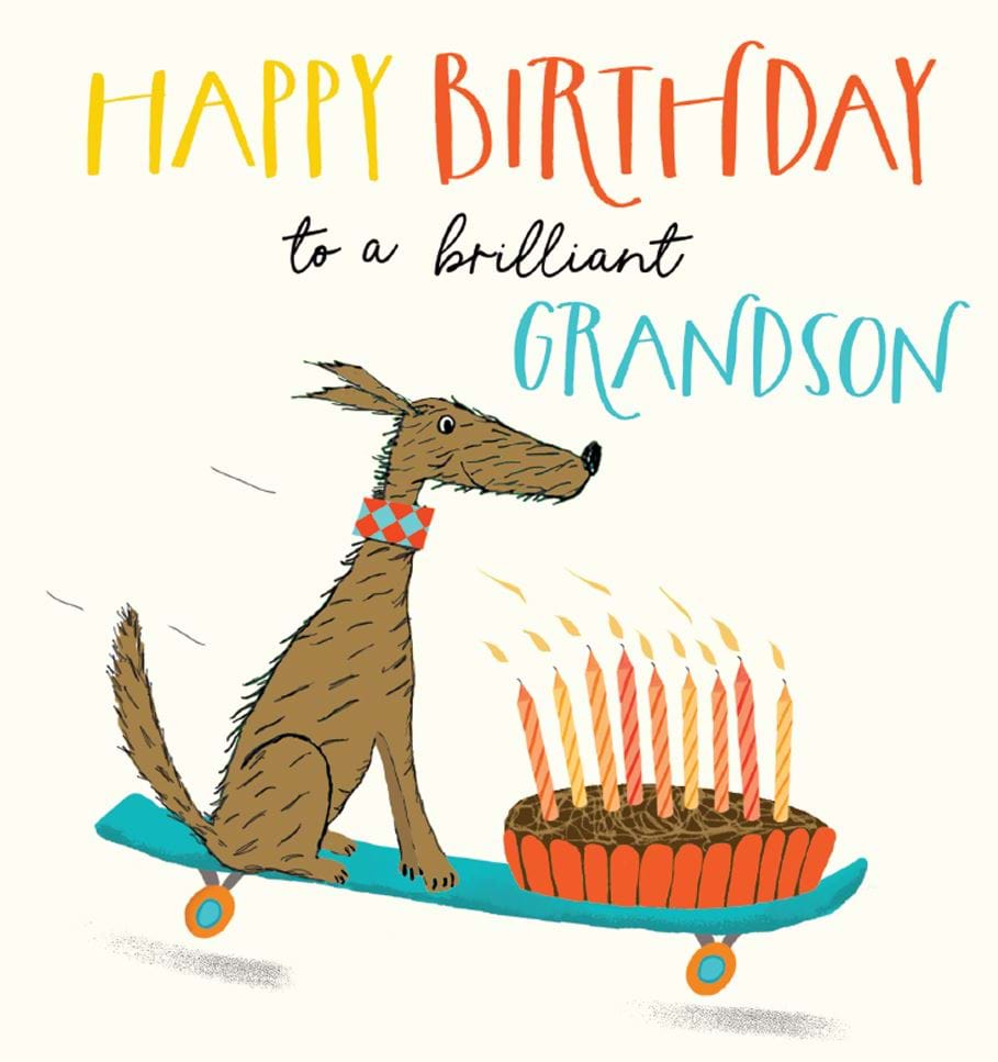 Dog & Cake Grandson Birthday Card