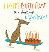 Dog & Cake Grandson Birthday Card