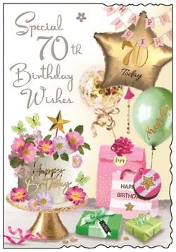 Cake and Presents 70th Birthday Card