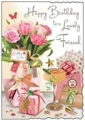 Cocktail and Flowers Special Friend Birthday Card
