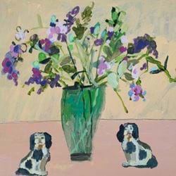 Staffordshire Dogs and Sweet Peas Greeting Card