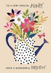Floral Watering Can Aunty Birthday Card