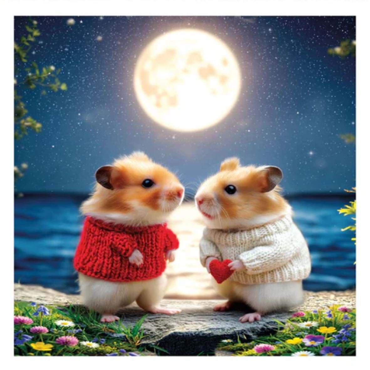 Moonlight Hamsters Greeting Card