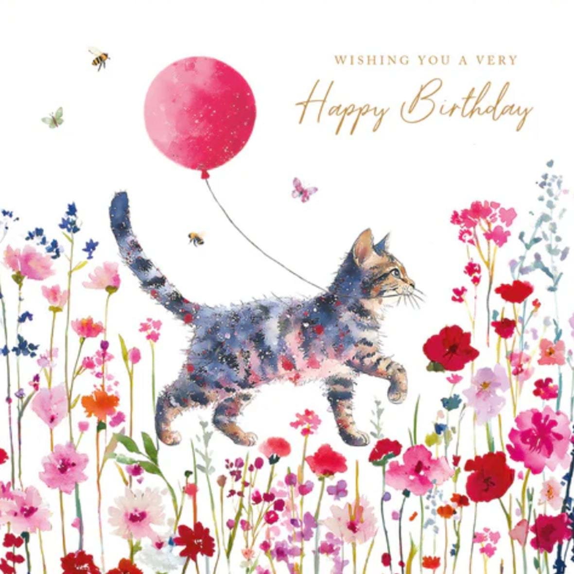 Kitten and Flowers Birthday Card