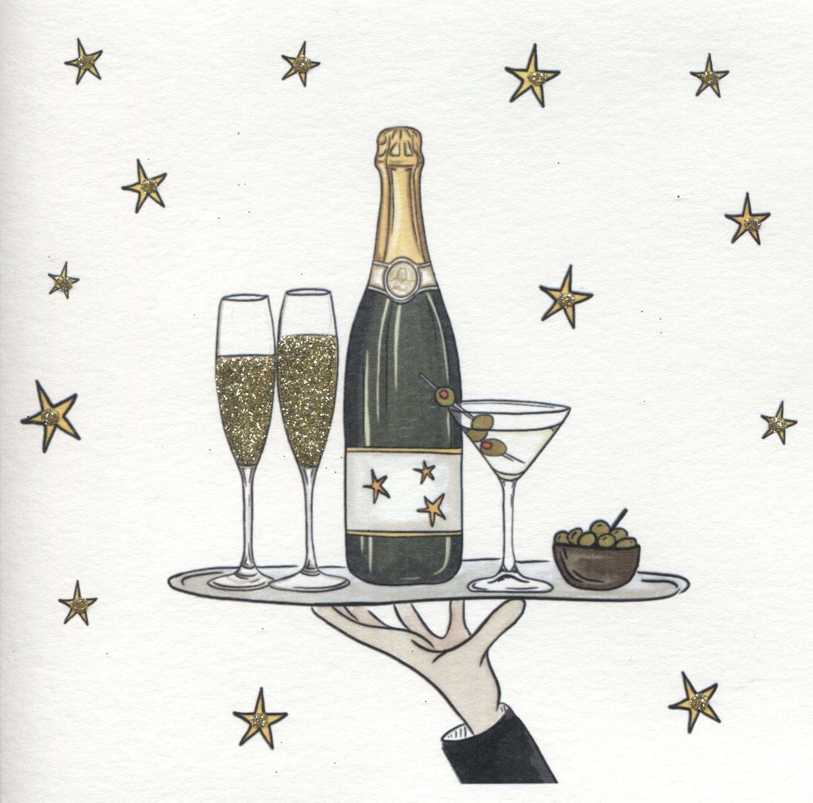 Champagne and Olives Christmas Card