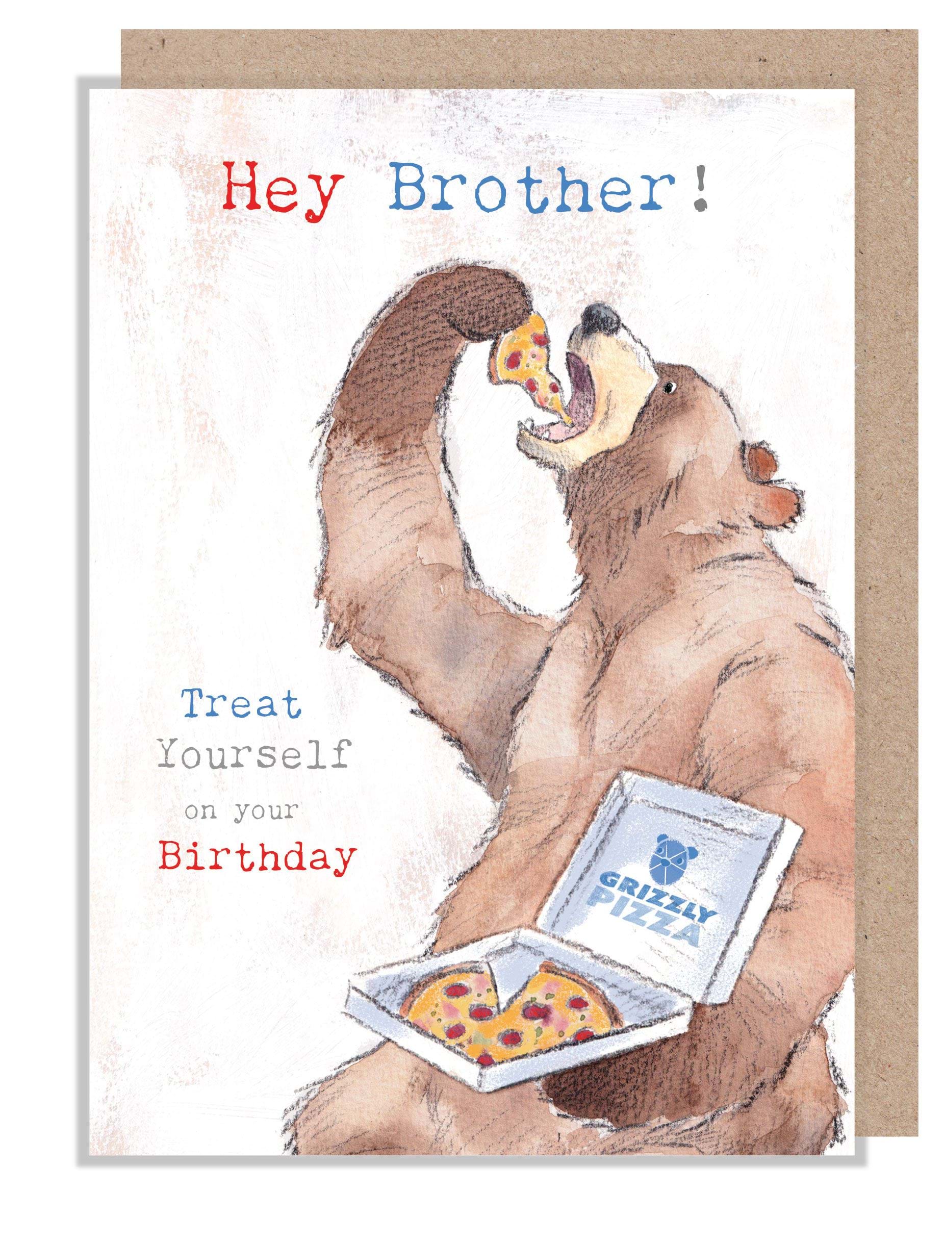 Pizza Bear Brother Birthday Card