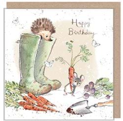 Hedgehog In Wellies Birthday Card