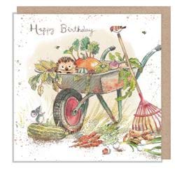 Hedgehog in Wheel Barrow Birthday Card