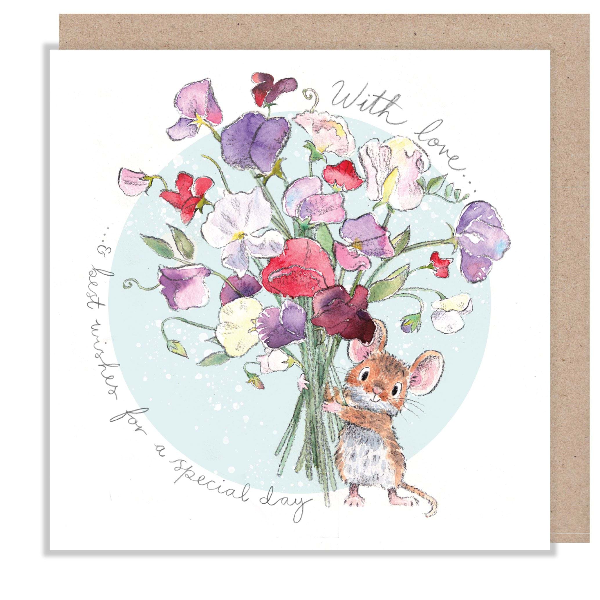 Mouse With Sweet Peas Birthday Card