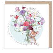 Mouse With Sweet Peas Birthday Card