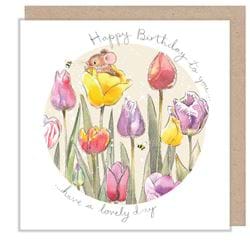 Mouse and Tulips Birthday Card