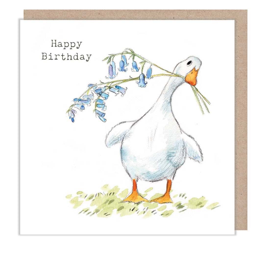 Goose and Bluebells Birthday Card