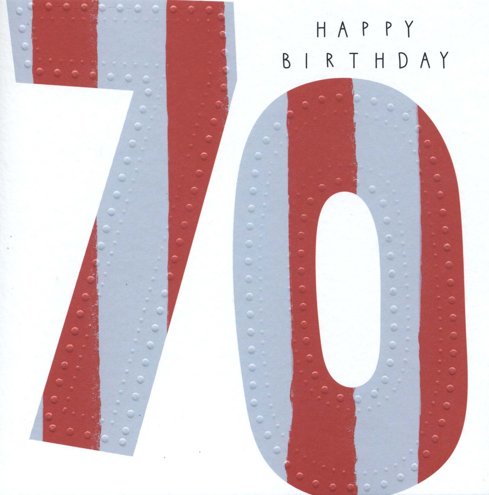 Red and Blue Stripes 70th Birthday Card