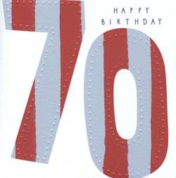 Red and Blue Stripes 70th Birthday Card