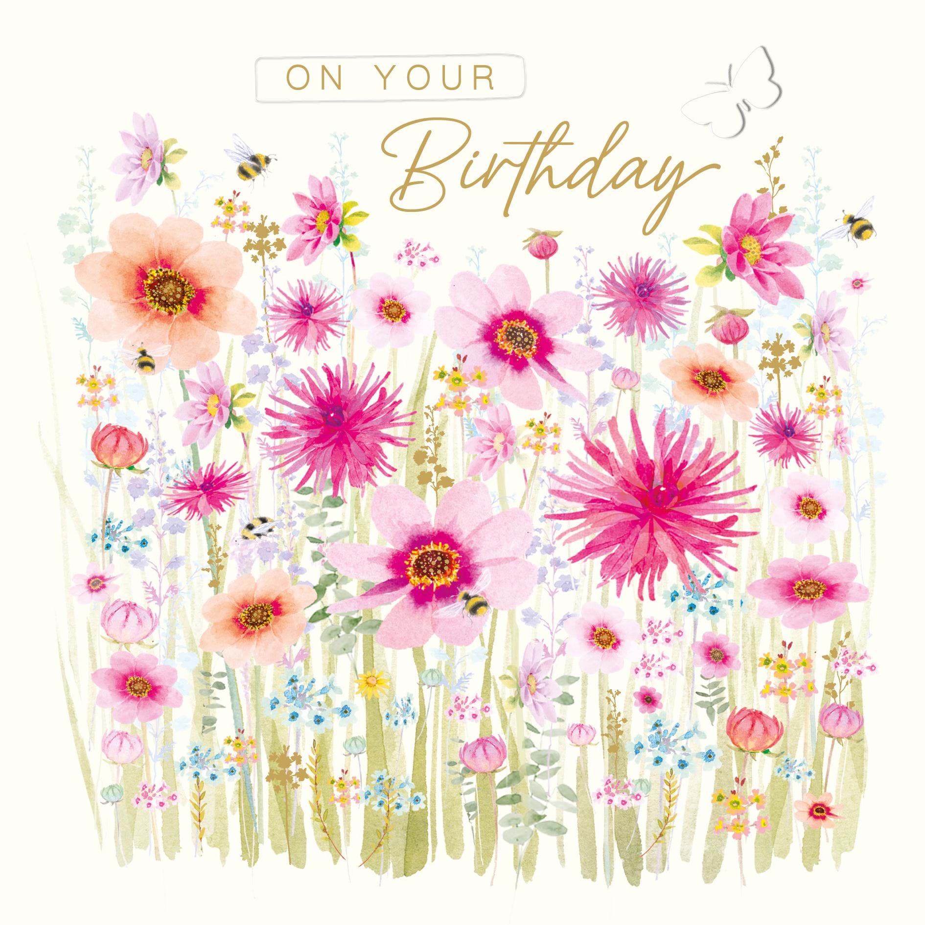 Pink Flowers Birthday Card