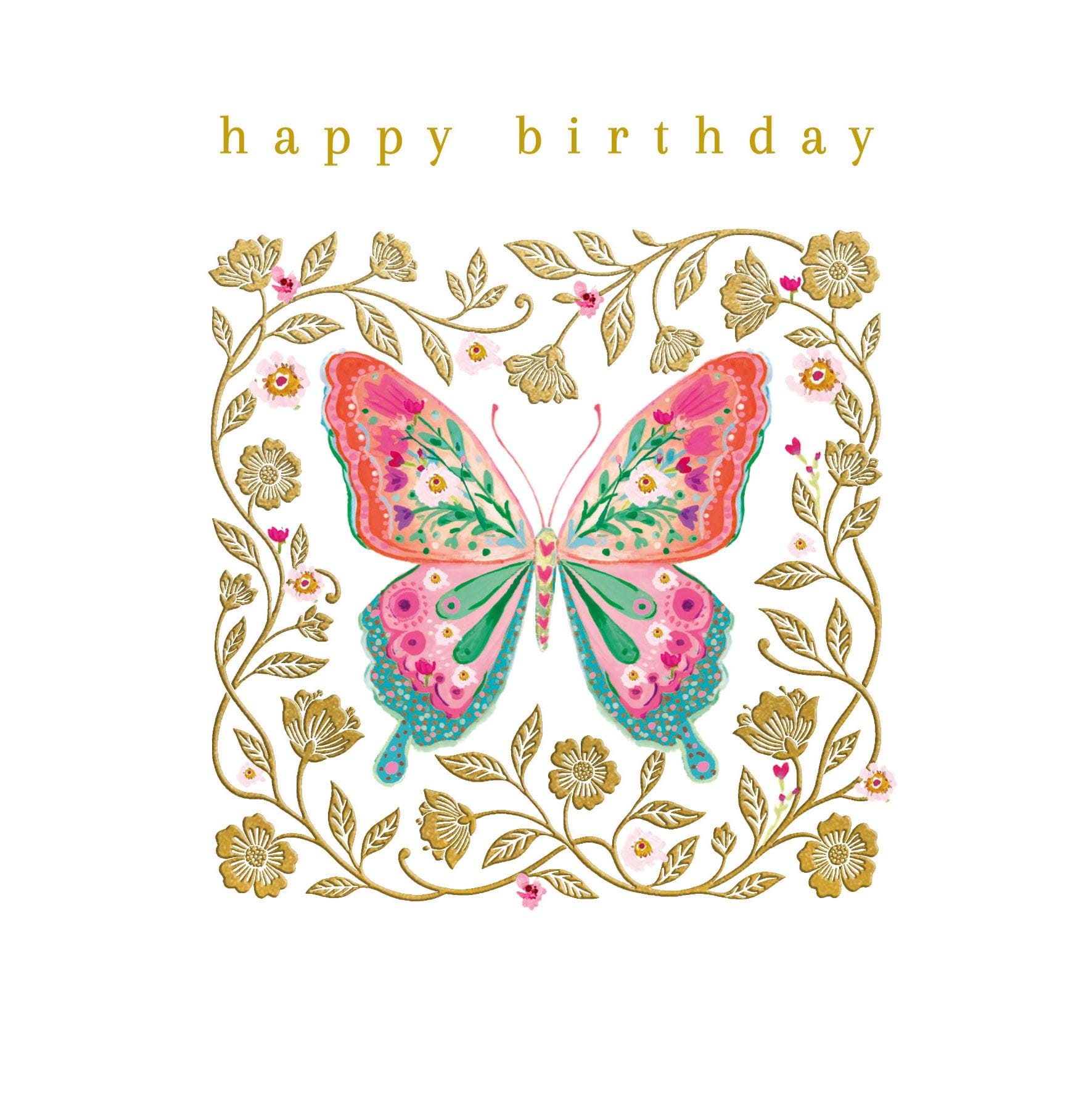 Butterfly Gold Foliage Birthday Card