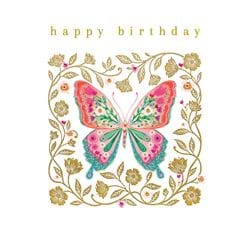 Butterfly Gold Foliage Birthday Card