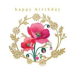 Gold Wreath Poppies Birthday Card